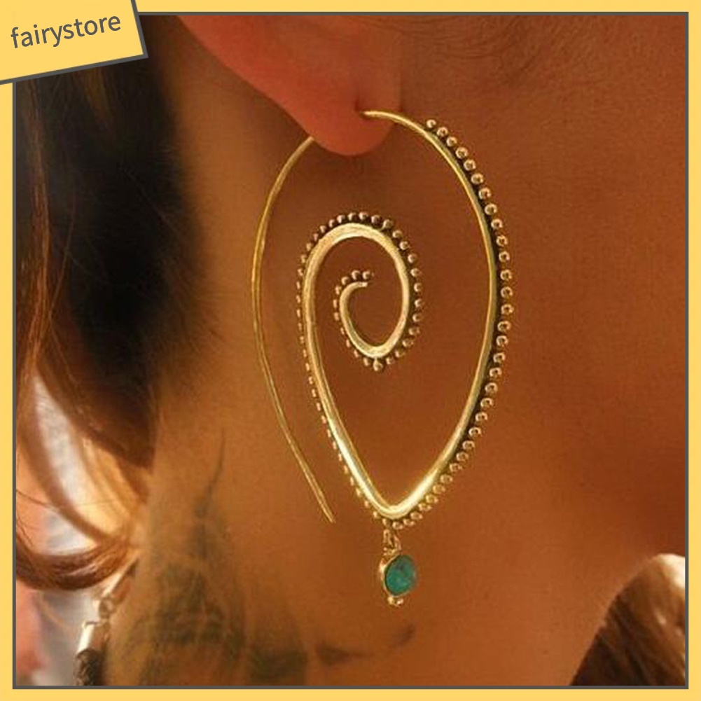 Bông Tai Hình Giọt Nước Dạng Xoắn Đính Đá Dành Cho Nữ