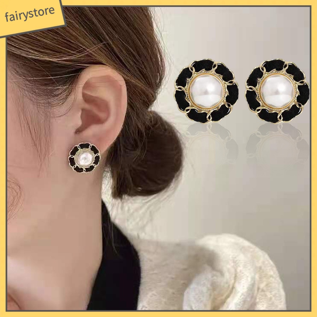 1 Đôi Bông Tai Hình Học Đính Ngọc Trai Nhân Tạo Mạ Điện Thanh Lịch Dành Cho Nữ