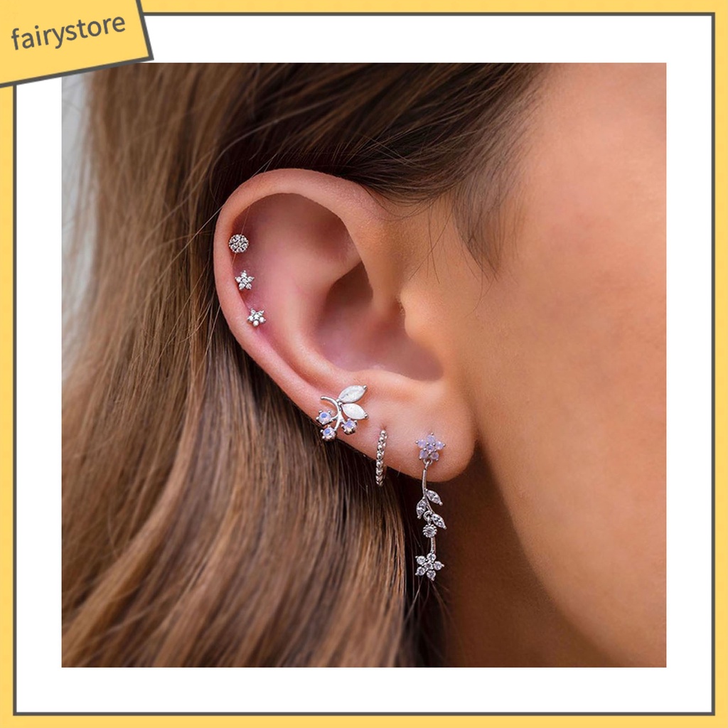 1 Bộ Khuyên Tai Bắt Mắt Dễ Sử Dụng Bằng Hợp Kim Hình Hoa Ngôi Sao Tinh Tế Cho Nữ