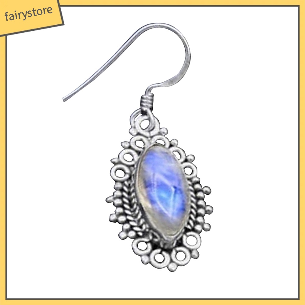 Khuyên Tai Móc Đính Đá Mặt Trăng Nhân Tạo Phong Cách Vintage