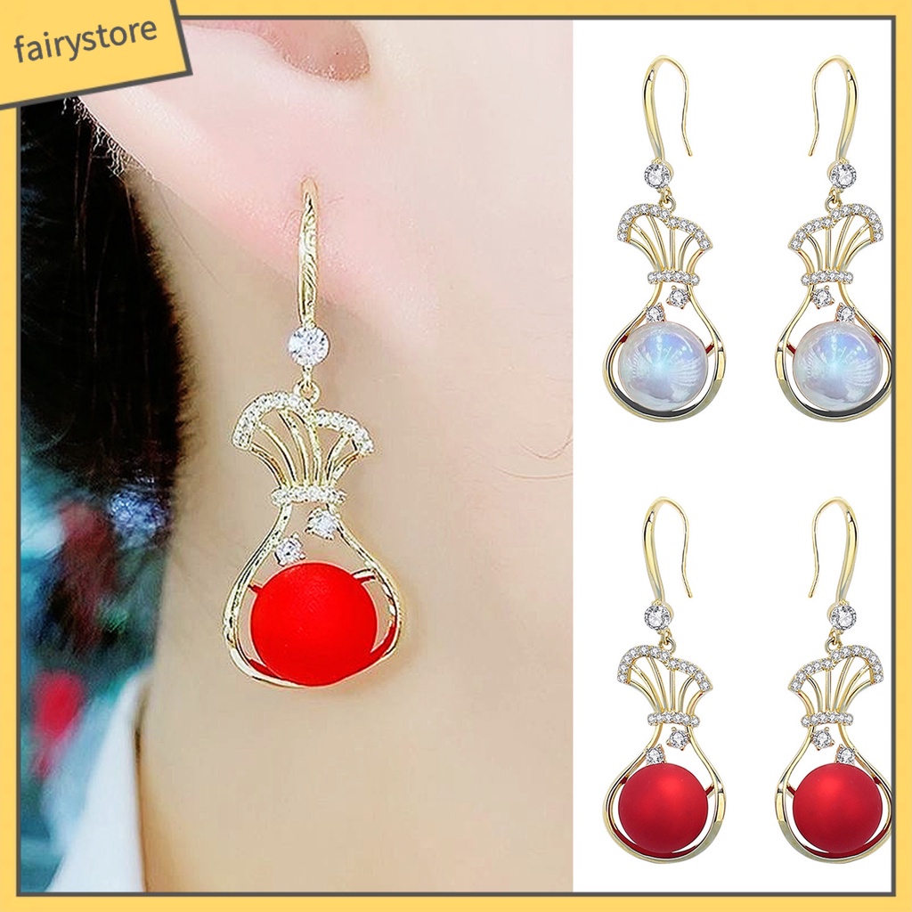 1 Đôi Bông Tai Lủng Lẳng Đính Đá Lấp Lánh Thời Trang Cho Nữ