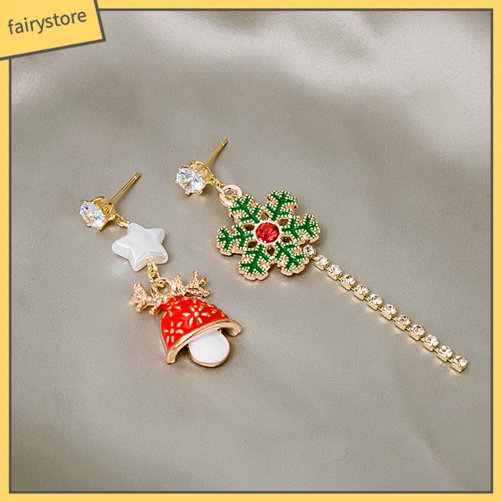 1 Cặp Bông Tai Tua Rua Hình Hoa Tuyết Đính Đá Trang Trí Giáng Sinh