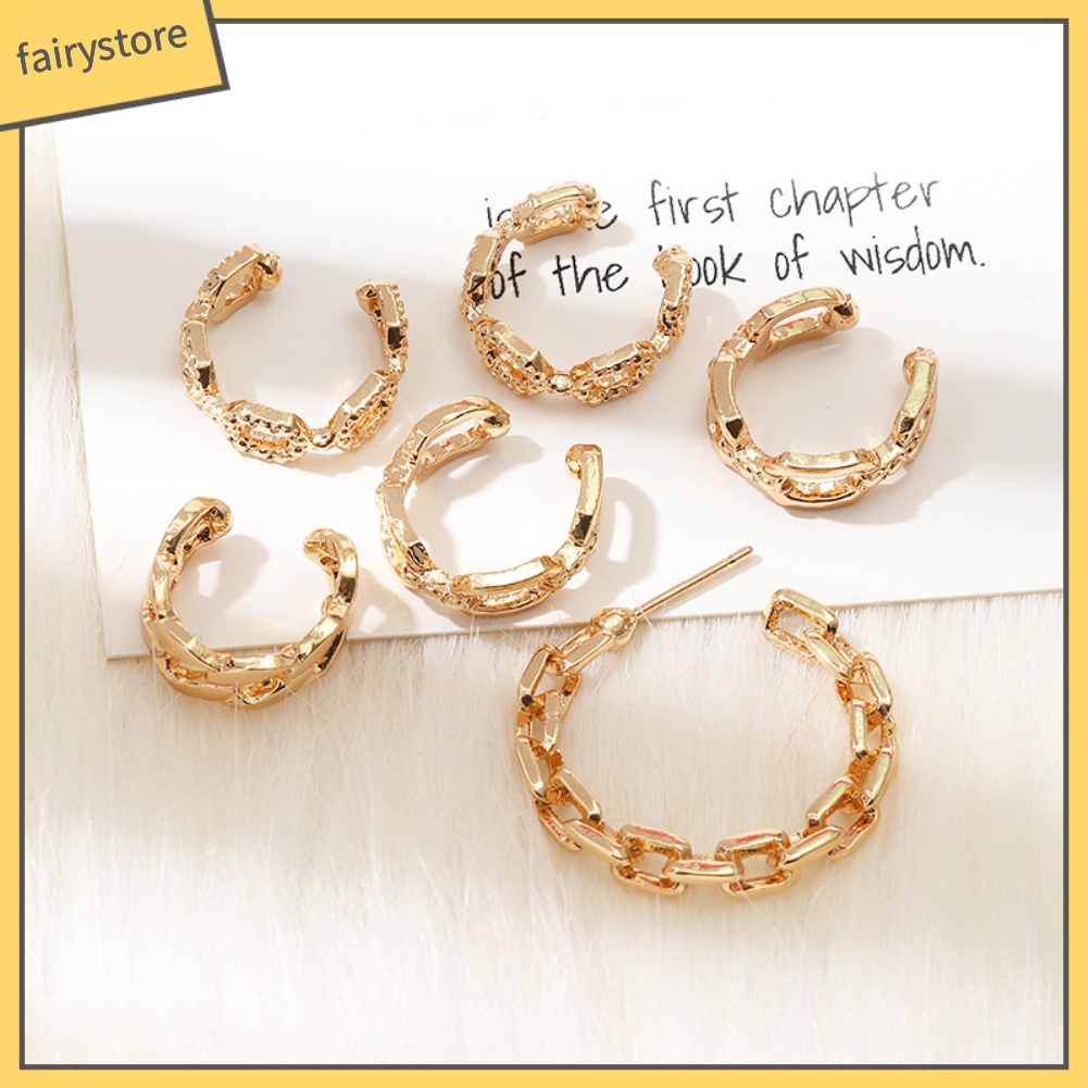 Set 6 Khuyên Tai Dây Xích Dáng Chữ C Phong Cách Punk Cá Tính Cho Nữ