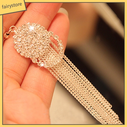 Bông Tai Dáng Dài Đính Đá Phối Tua Rua Thời Trang Cho Nữ