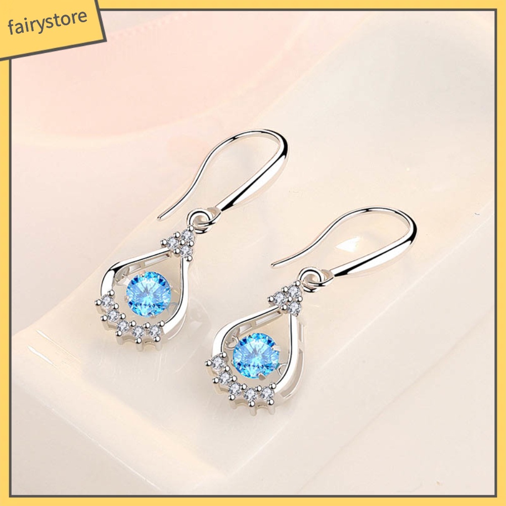 Bông Tai Dáng Dài Hình Giọt Nước Đính Đá Zircon Thời Trang Cho Nữ