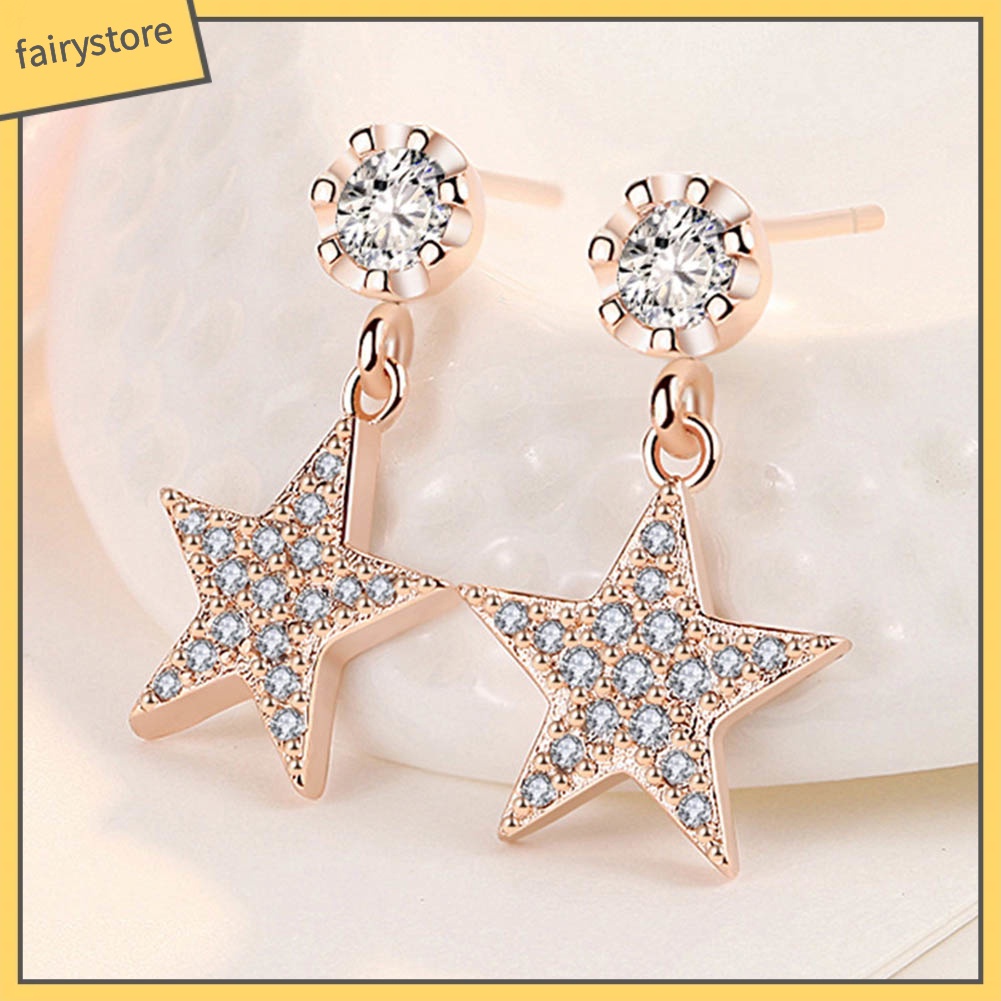 Bông Tai Hình Ngôi Sao Năm Cánh Đính Đá Zircon Thời Trang