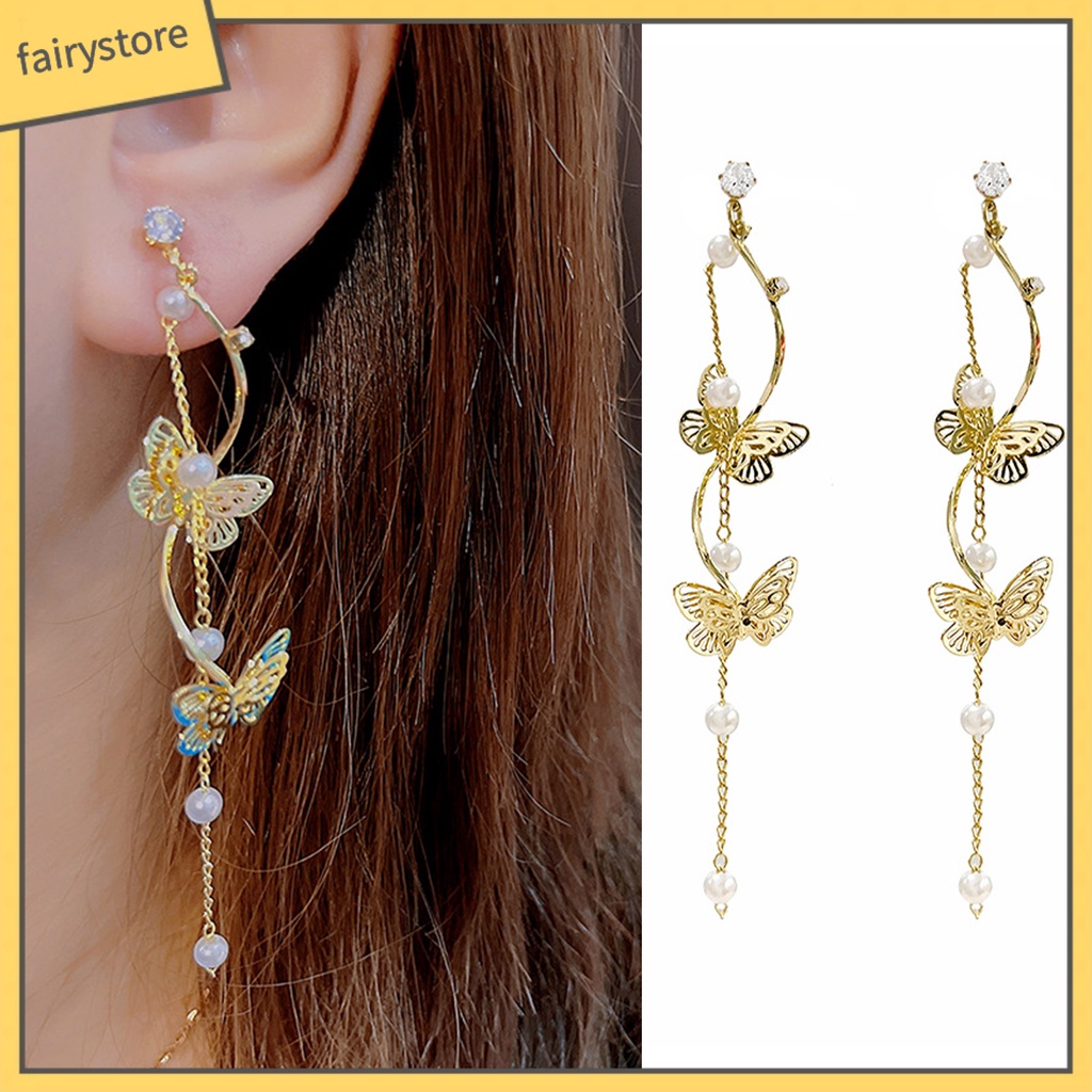 1 Đôi Bông Tai Dáng Dài Đính Đá Pha Lê Và Ngọc Trai Nhân Tạo Thời Trang