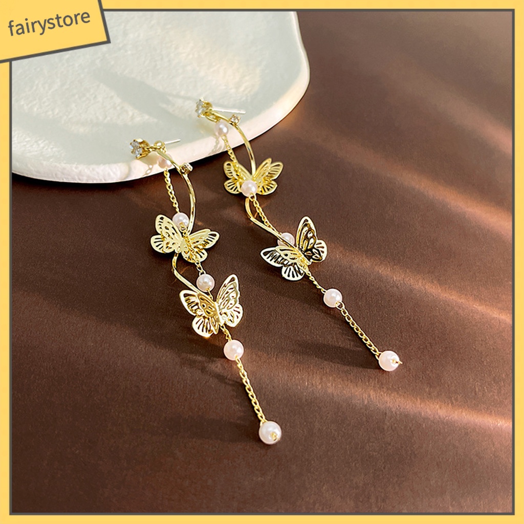 1 Đôi Bông Tai Dáng Dài Đính Đá Pha Lê Và Ngọc Trai Nhân Tạo Thời Trang