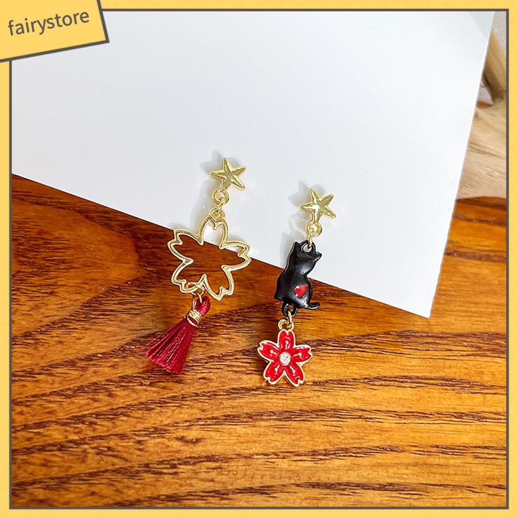 1 Đôi Bông Tai Mạ Điện Hình Hoa / Mèo Hoạt Hình Chống Phai Màu Thời Trang Cho Nữ