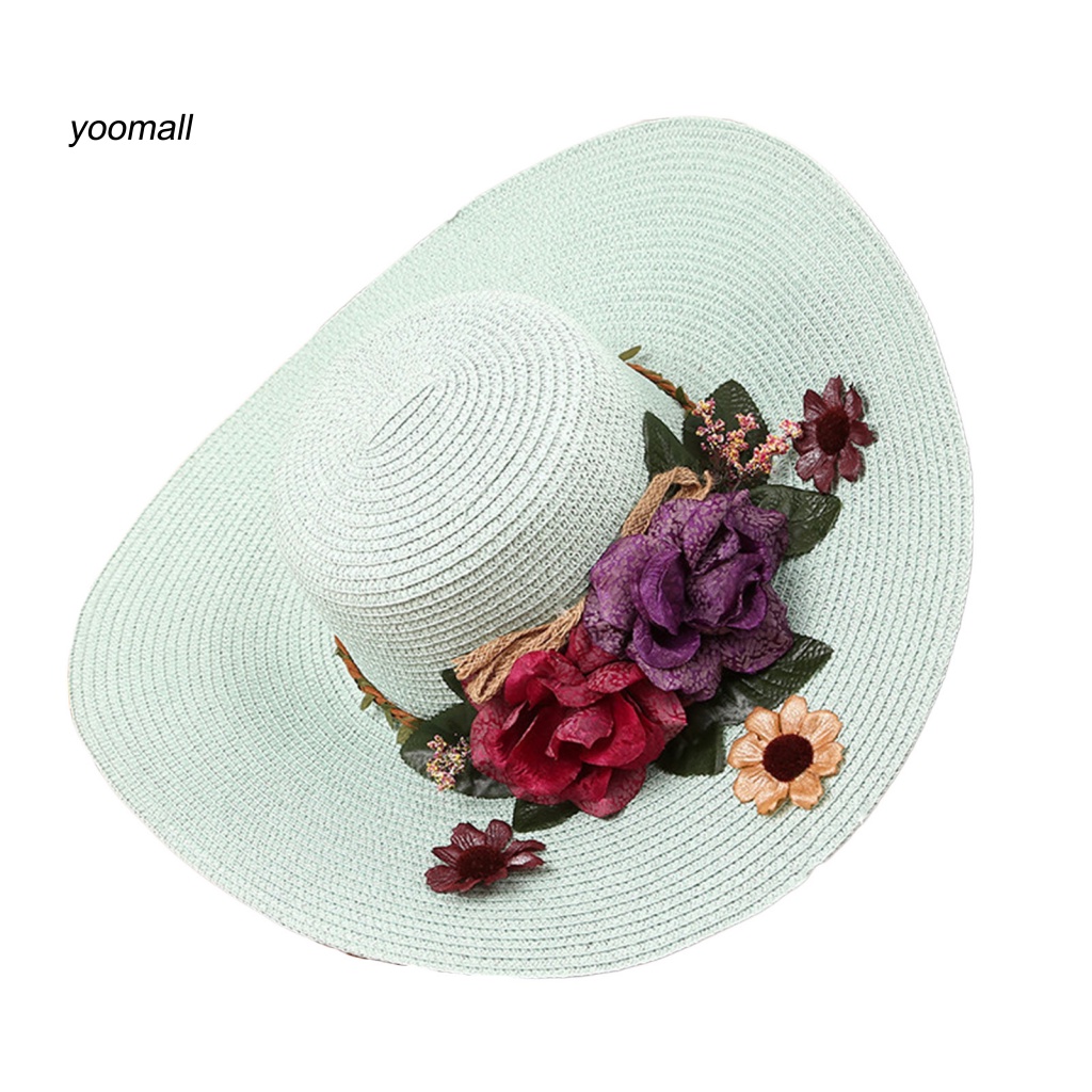 Mũ Rộng Vành Đính Hoa Nhiều Màu Sắc Có Thể Điều Chỉnh Thời Trang