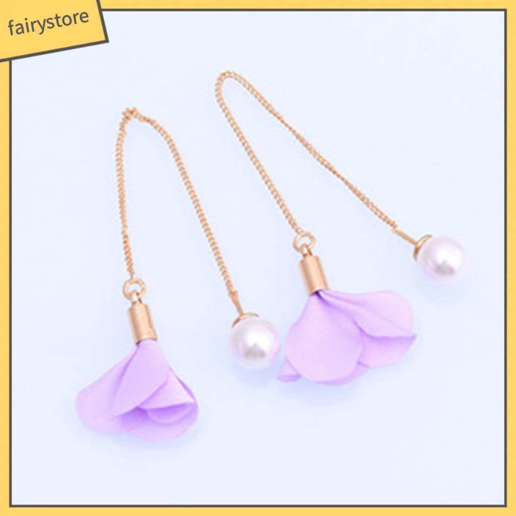 1 Đôi Bông Tai Dài Đính Hoa Và Ngọc Trai Giả Thanh Lịch Dành Cho Nữ