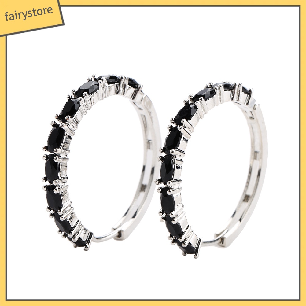 Bông Tai Hình Oval Đính Đá Zircon Sang Trọng Dành Cho Nữ