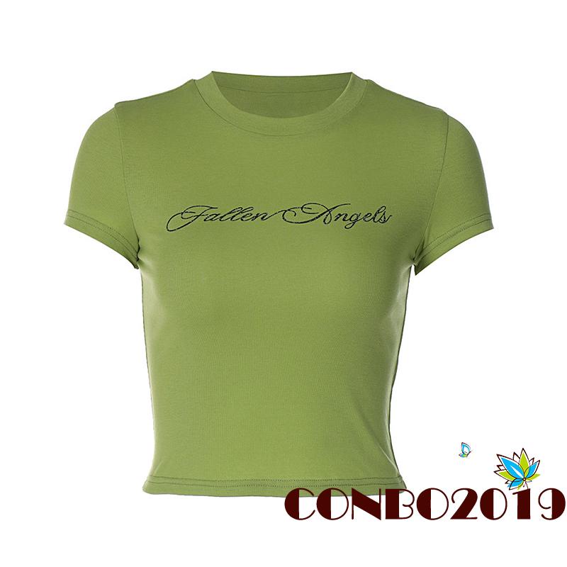 Áo Thun Crop Top Tay Ngắn Cổ Tròn In Chữ Phong Cách Đường Phố Cho Nữ