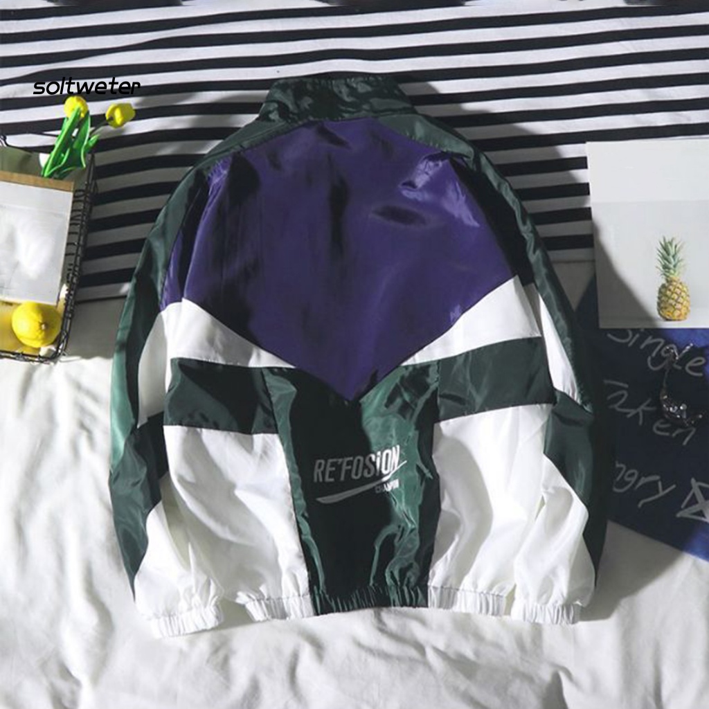 Áo Khoác Nam Chống Gió Cổ Bẻ Khóa Kéo In Chữ Màu Sắc Phong Cách Hip Hop Đường Phố