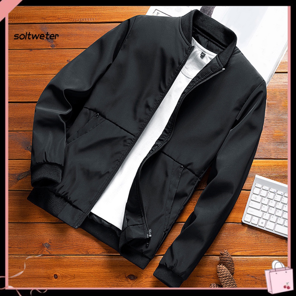 Áo Khoác Cổ Đứng Màu Trơn Giữ Ấm Có Khóa Kéo Phong Cách Hàn Quốc Thời Trang Xuân Thu Cho Nam