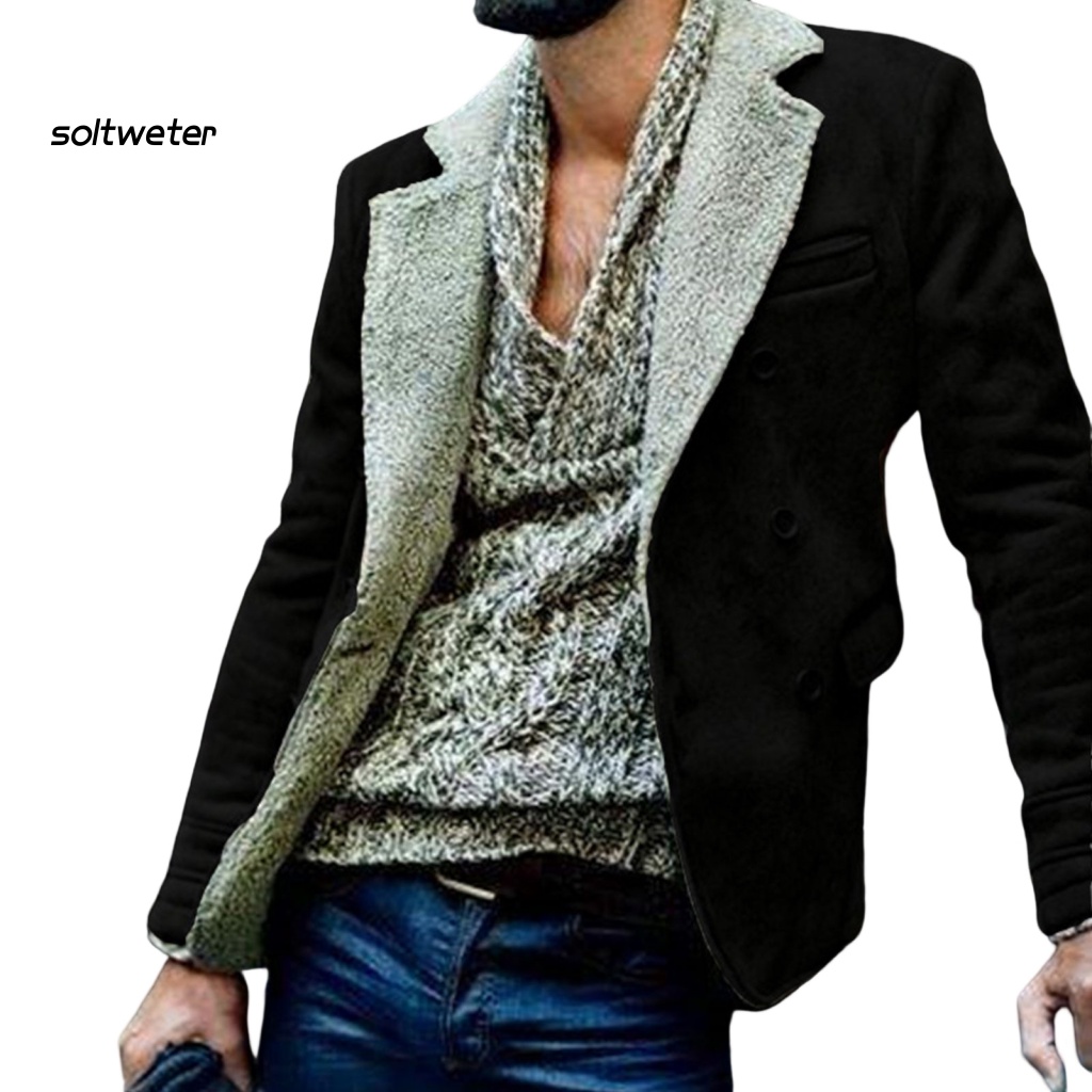 Áo Khoác Tay Dài Cổ Bẻ Giả Lông Thú Giữ Ấm Mùa Thu Cho Nam