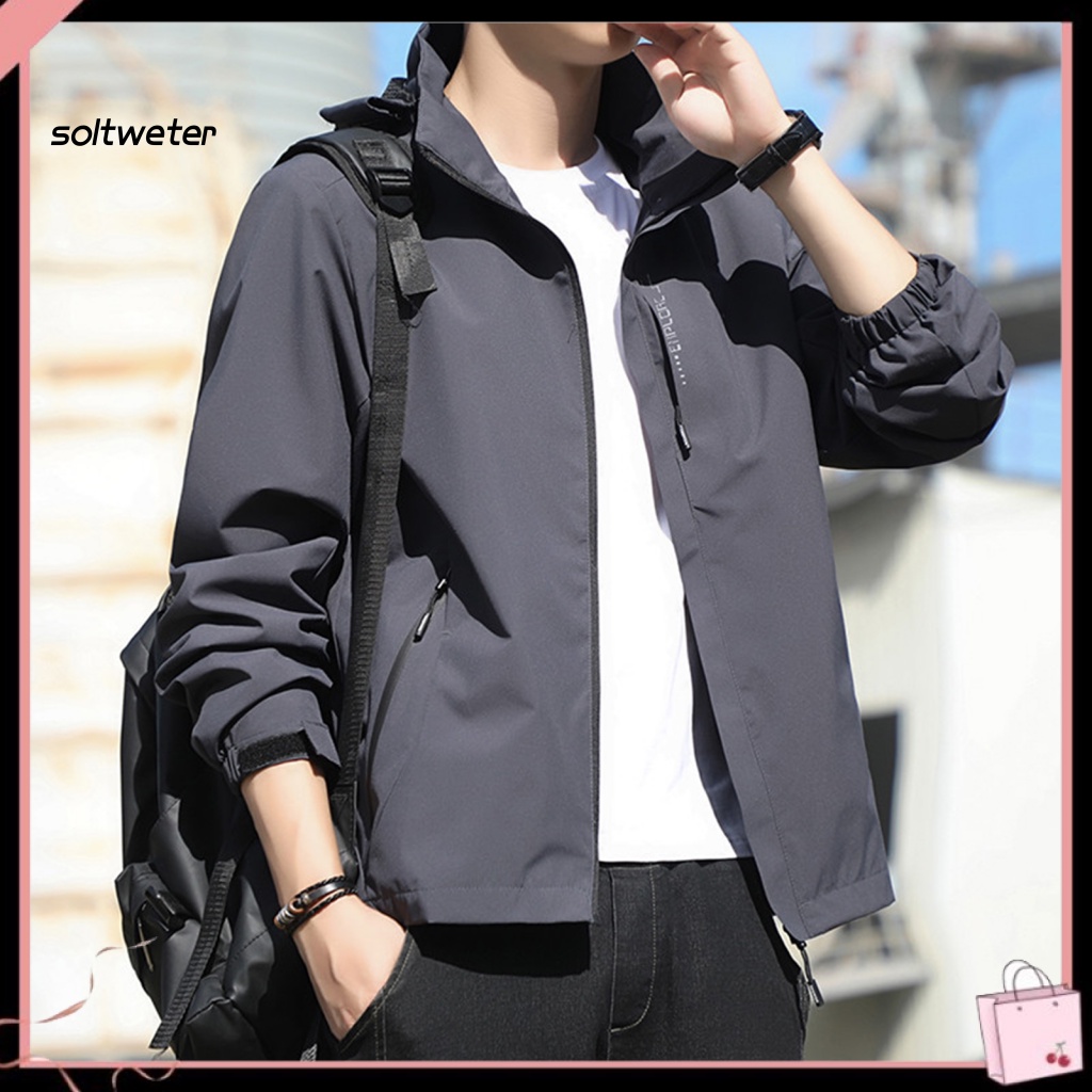 Áo Khoác Thể Thao Có Mũ Trùm Chống Nước Màu Sắc Đơn Giản Cho Nam