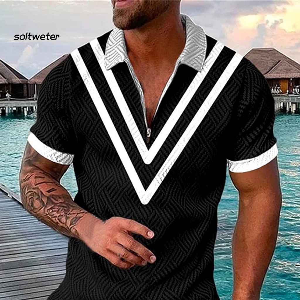 1 Bộ Đồ Thể Thao Áo Cổ Bẻ In Họa Tiết 3D Có Túi Thời Trang Mùa Hè Cho Nam