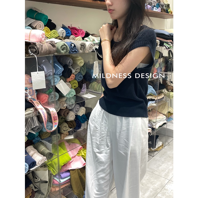 Áo Thun Dệt Kim Không Tay Cổ Tròn Họa Tiết Kẻ Sọc Màu Sắc Tương Phản Thời Trang Mùa Hè Phong