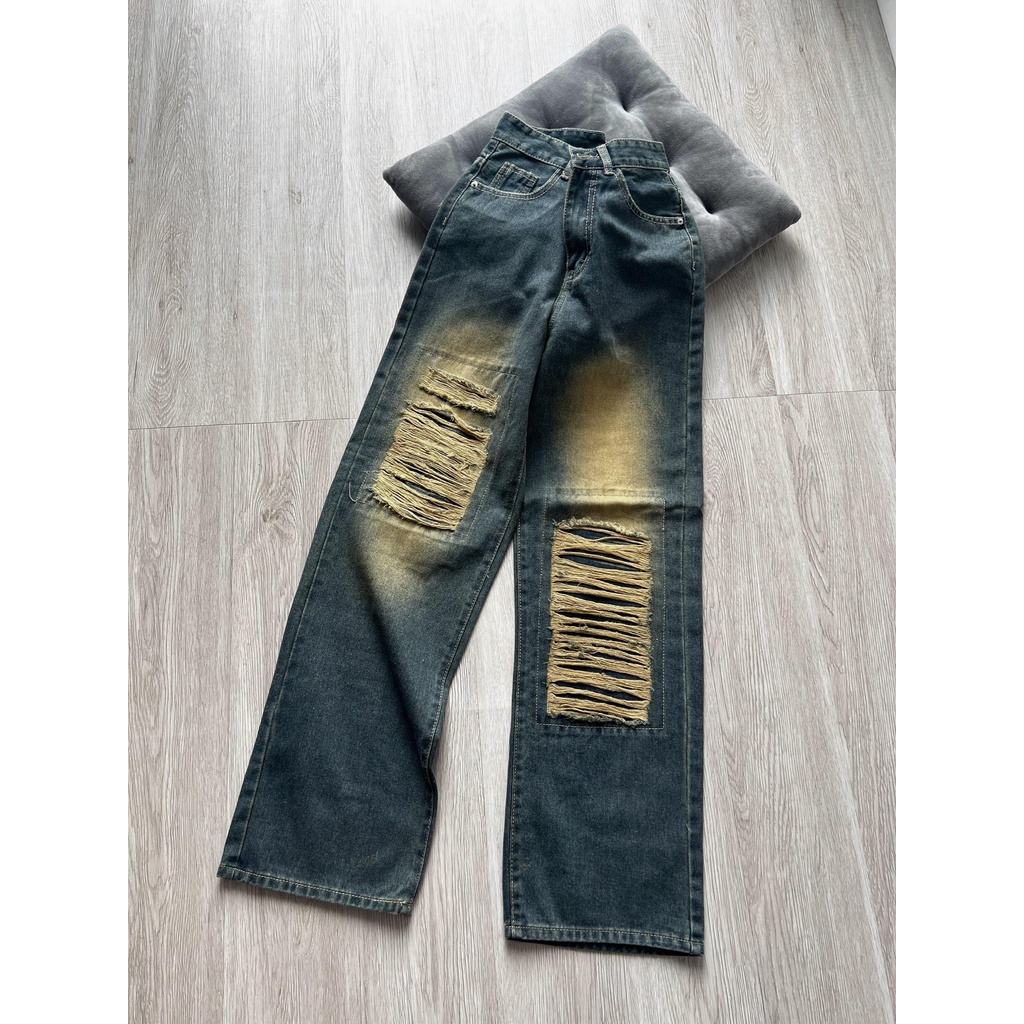 Quần Suông Qc màu bụi rách kiểu dài 105cm Q300