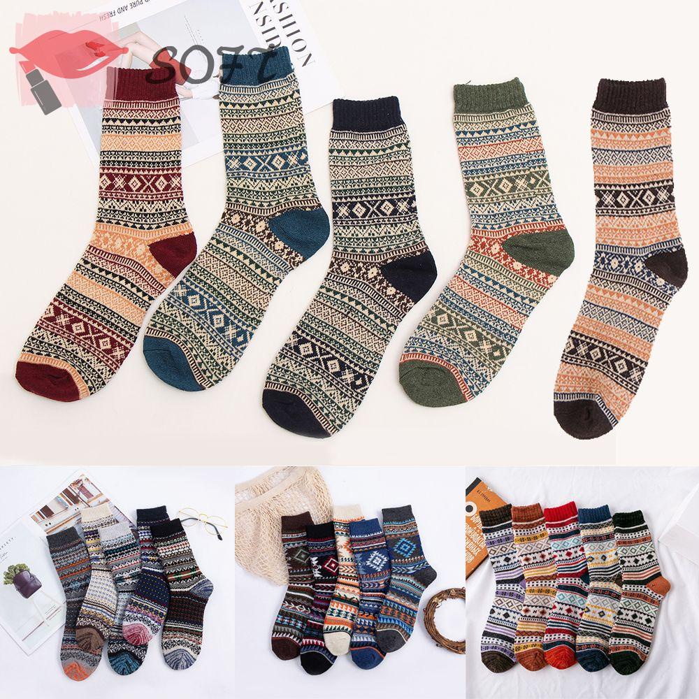 Set 5 Đôi Tất Len Mềm Mại Giữ Ấm Mùa Đông Cho Nam Nữ