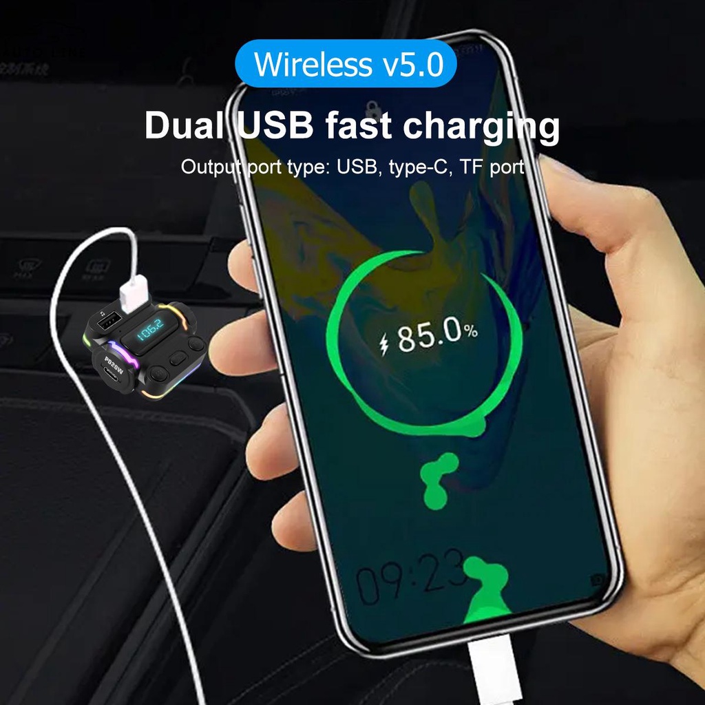 Tẩu Sạc Nhanh Hai Cổng USB Bluetooth 5.0 FM PD 20W Type-C SHOPCYC9724 Cho Xe Hơi