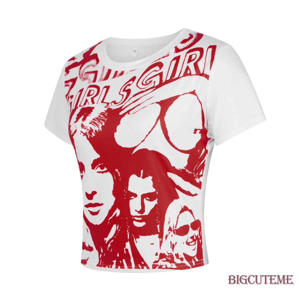 Áo Thun Crop Top Tay Ngắn Cổ Tròn Dáng Ôm In Chữ Thời Trang Mùa Hè Cho Nữ