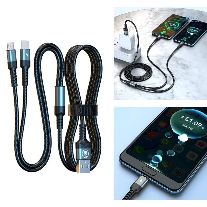 Dây Cáp Sạc USB Sang Type-C + Micro USB Bện Hai Đầu Cho Điện Thoại Di Động