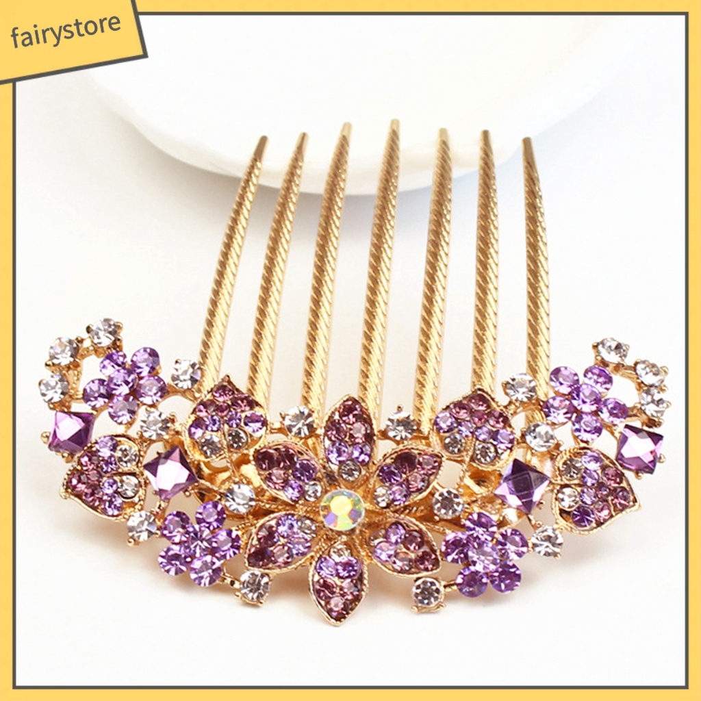 Lược Cài Tóc 7 Răng Đính Đá Nhiều Màu Sắc Chống Trượt Phong Cách Hàn Quốc