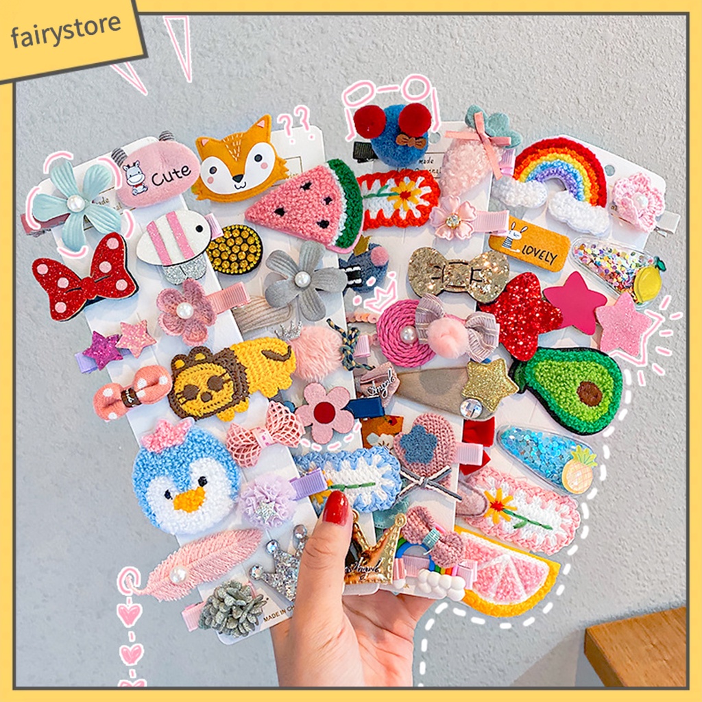 Set 10 Kẹp Tóc Hình Nơ / Trái Cây / Hoa Xinh Xắn Dành Cho Bé Gái