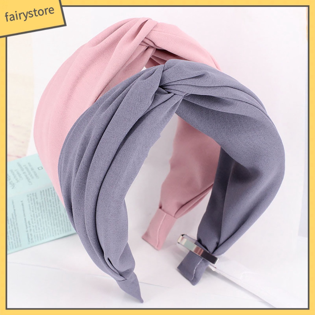 Băng Đô Cài Tóc Bản Rộng Chống Trượt Thắt Nút Màu Sắc Trơn Dành Cho Nữ