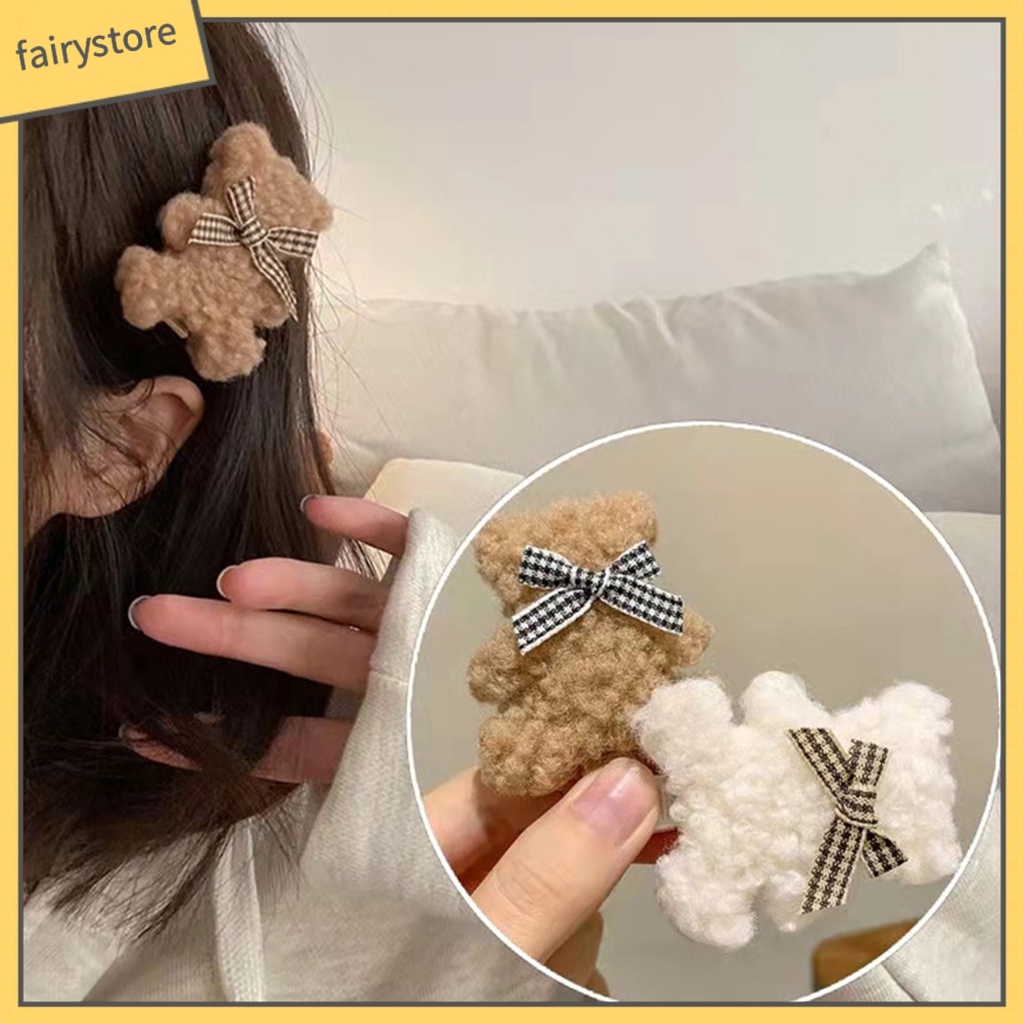 Kẹp Tóc Lông Xù Hình Gấu Dễ Thương Thời Trang Thu Đông Dành Cho Nữ