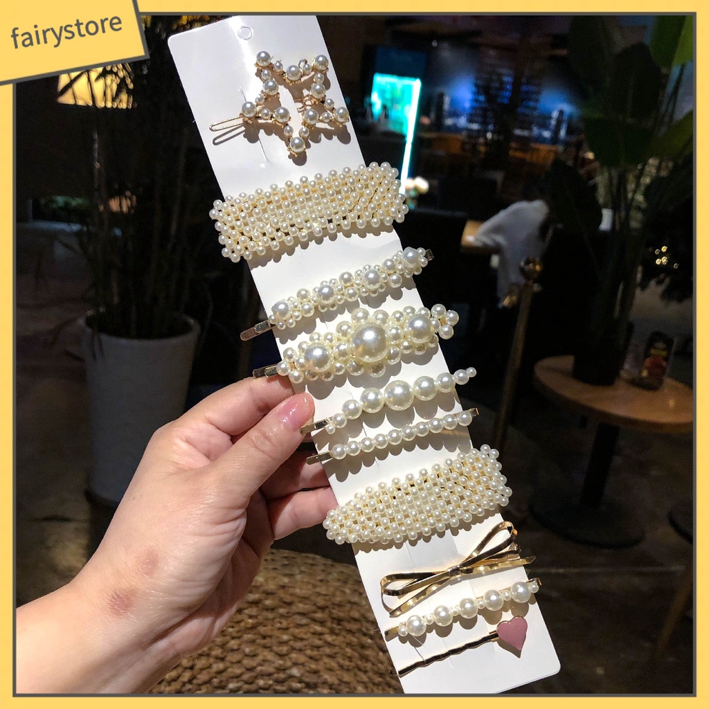 Set 5 / 8 / 10 Kẹp Tóc Hình Sao Biển Đính Ngọc Trai Giả Thanh Lịch Cho Nữ