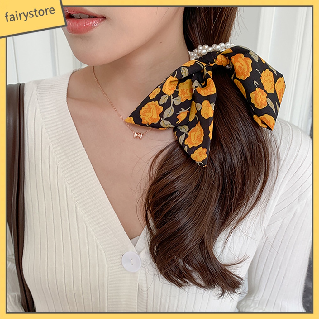 Băng Đô Cài Tóc Đính Nơ &amp; Ngọc Trai Giả Thời Trang Chống Rơi