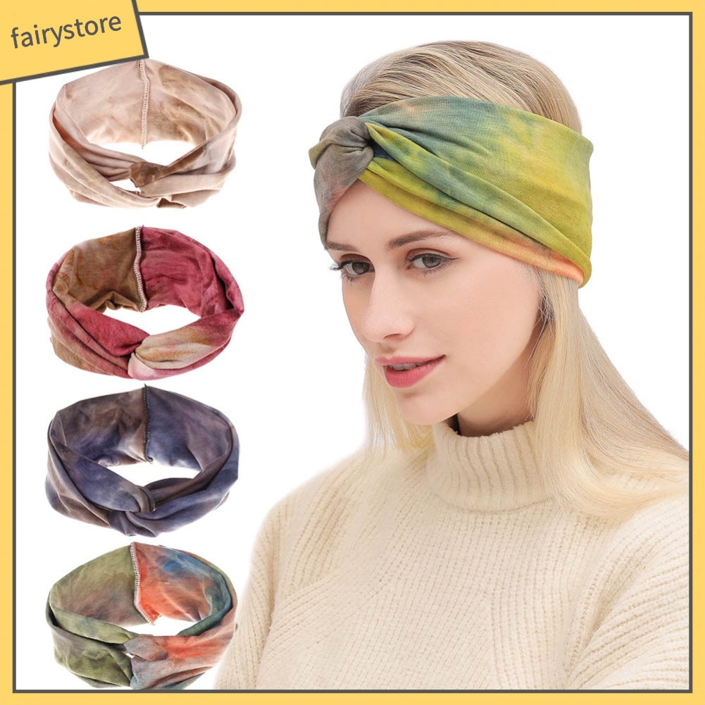 Băng Đô Bản Rộng Thắt Nút Co Giãn Nhuộm Màu Phong Cách Bohemian Cho Nữ