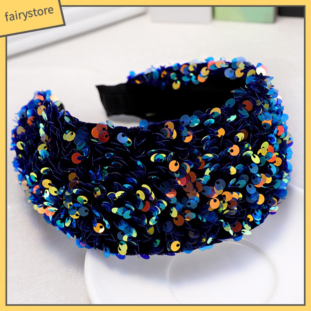 Băng Đô Nhung Bản Rộng Đính Kim Sa Lấp Lánh Thời Trang Cho Nữ