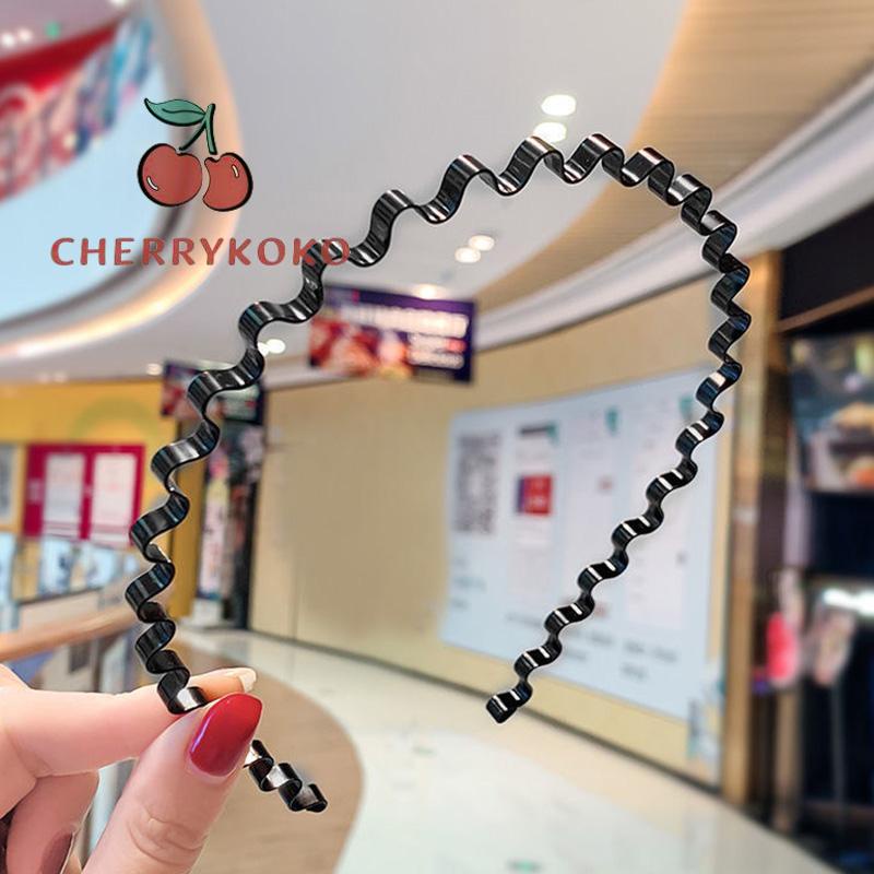 🍒🍒CHERRYKOKO Băng đô cài tóc bằng kim loại màu đen hình gợn sóng chống trượt cho cả nam và nữ