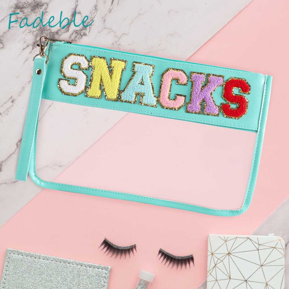 Túi Đựng Mỹ Phẩm Bằng PVC Chenille Trong Suốt In Chữ Có Khóa Kéo Tiện Dụng Mang Theo Du Lịch