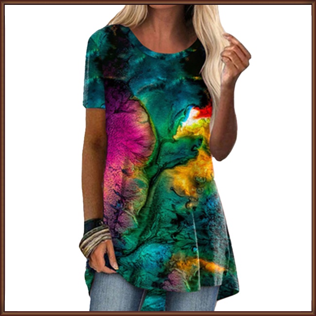 Áo Thun Tay Ngắn Dáng Rộng Họa Tiết Màu Nhuộm Phong Cách Retro Thời Trang Cho Nữ