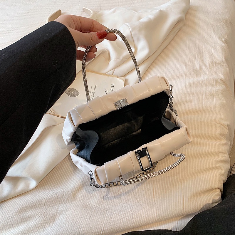 Ielgy Túi Xách Gấp Cầm Tay Tươi Mới Phong Cách Pháp niche Phối Dây Xích Cho Nữ