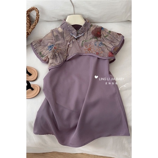 Đầm Sườn Xám Cách Tân Phong Cách Trung Hoa Thời Trang Mùa Hè Hàng Mới 2023 Dành Cho Bé Gái