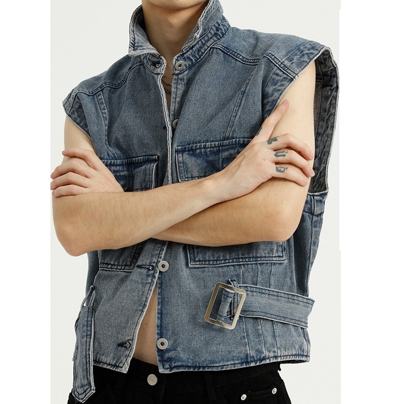 Áo Khoác Denim Không Tay Dáng Rộng Phong Cách Thời Trang Retro Mỹ