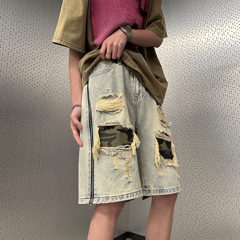 Quần Short Denim Họa Tiết Rằn Ri Phong Cách Đường Phố Mùa Hè Cho Nam