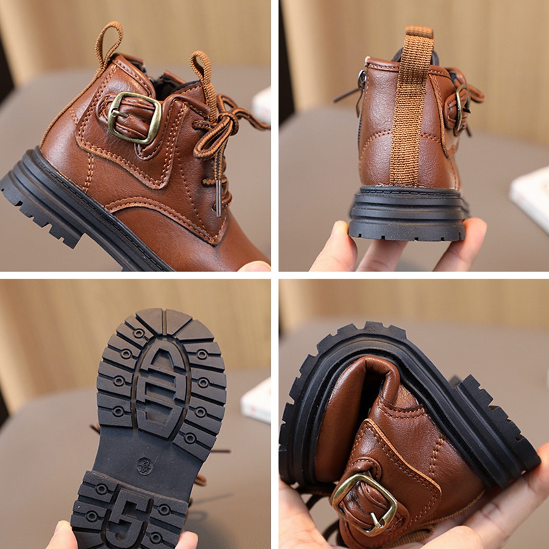 Giày Bốt Martin Cổ Ngắn Màu Đen / Nâu Phong Cách Anh Quốc Cổ Điển Thời Trang Cho Bé Trai Và Gái Từ 1-6