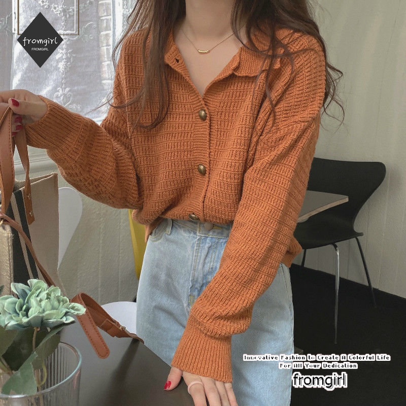 Áo Khoác cardigan Dệt Kim Tay Dài Cổ polo Dáng Rộng Thời Trang Mùa Xuân 2023 Mới Cho Nữ