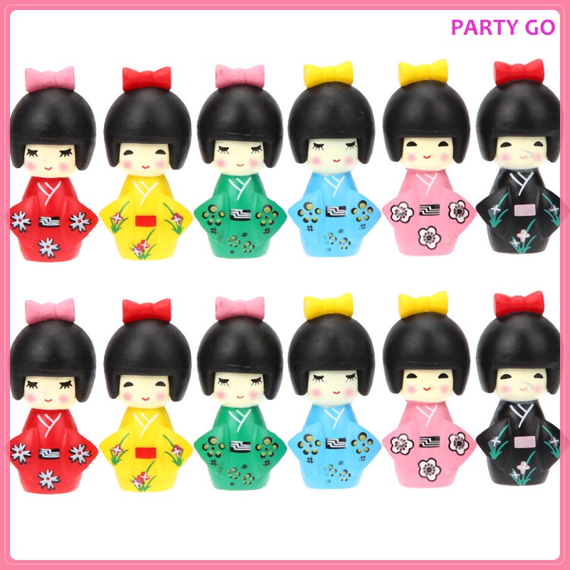 Set 12 Mô Hình Búp Bê Kokeshi Mặc Kimono Mini Trang Trí Bàn Điều Khiển Xe Hơi / Nhà Cửa Phong Cách Nhật Bản