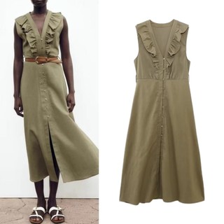 Zara đầm vải lanh nhiều lớp phong cách retro thời trang mùa hè giản dị 0387075