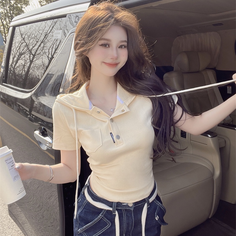 COZOK Áo Thun Ngắn Tay Có Mũ Trùm Đầu Thời Trang Dành Cho Nữ