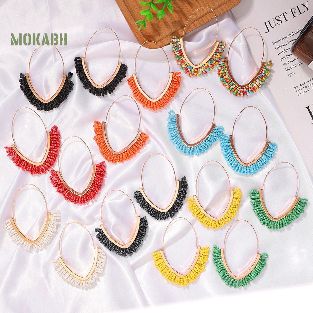 [Mok Abh] Bông Tai Đính Hạt Tua Rua Phong Cách Bohemian