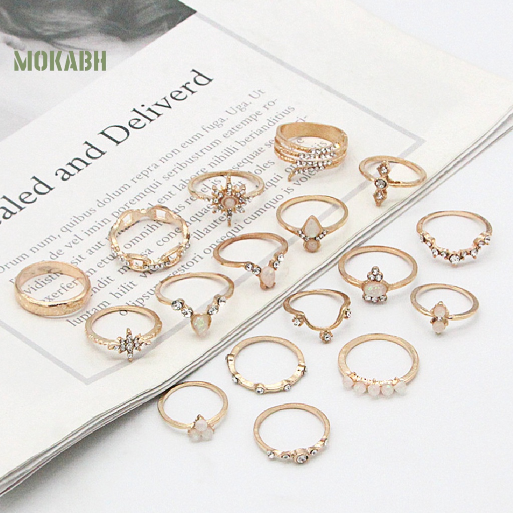 [Mok Abh] set 17 Nhẫn Đeo Giữa Ngón Tay Theo Phong Cách Bohemian